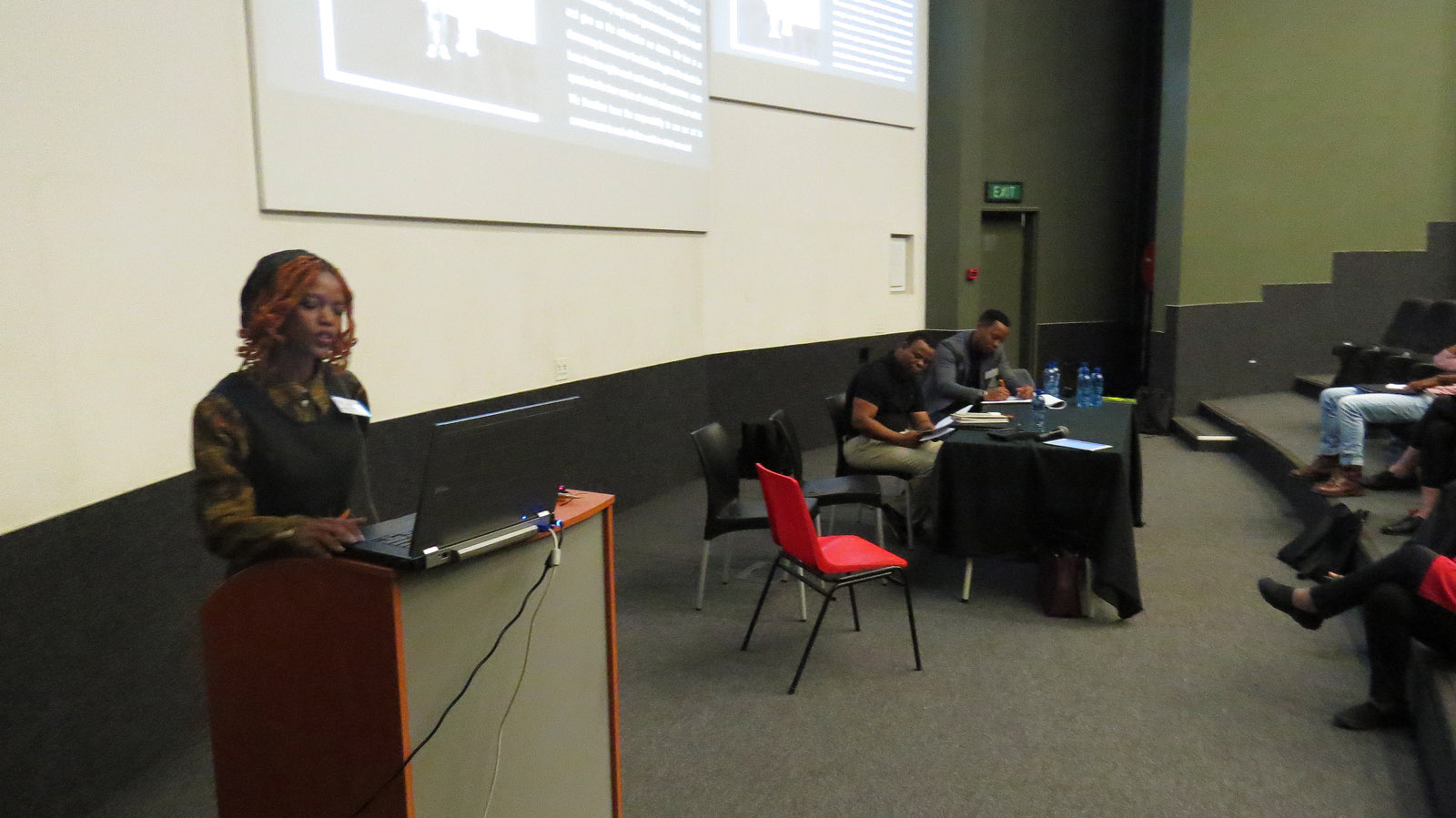 Click the image for a view of: Nonkululeko Chabalala speaking at the roundtable: South African book arts as a democratic force. Sunday 26 March